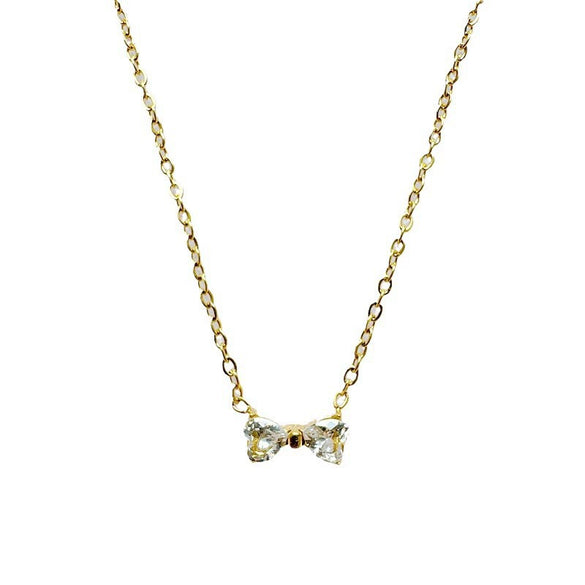 Wholesale Women's Light Luxury Geometric Mini Butterfly Love Heart Bow Zircon Necklace With 18K Real Gold Plating And Flash O Chain