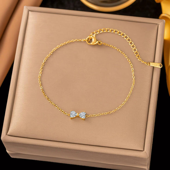 Wholesale Women's Light Luxury Geometric Mini Butterfly Love Heart Bow Zircon Necklace With 18K Real Gold Plating And Flash O Chain