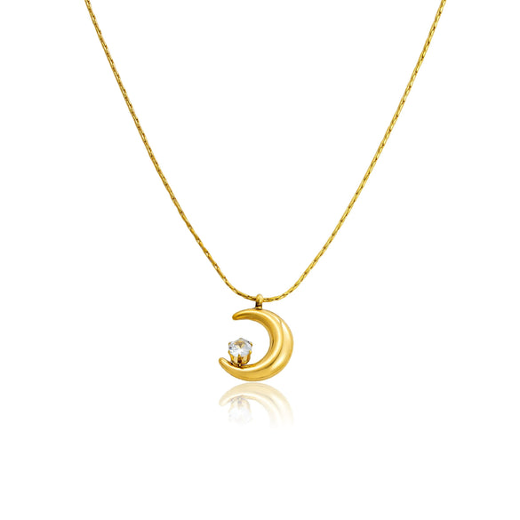 Wholesale Women's Light Luxury Geometric Moon Titanium Steel Real Gold Plated Necklace With Wheat Chain