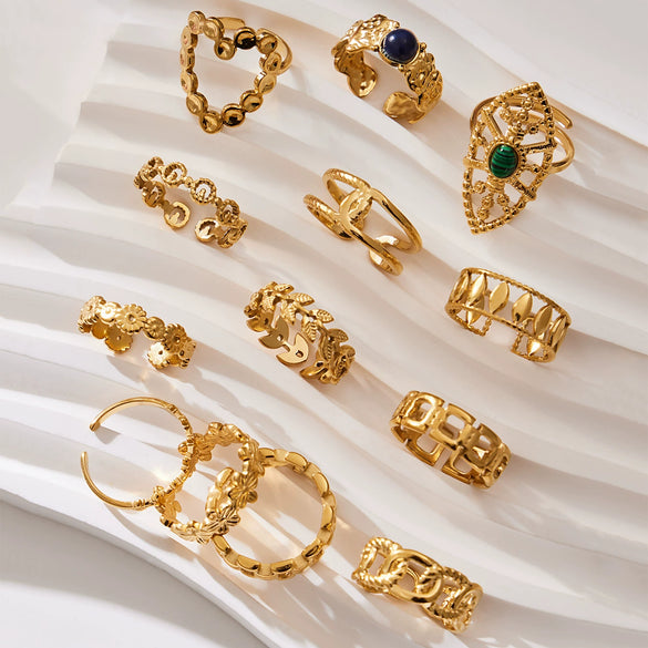 Wholesale Women's Light Luxury Geometric Multi Shaped Stainless Steel 18K Gold Plated Ring Set