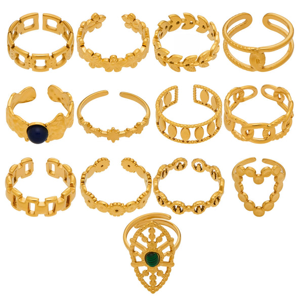 Wholesale Women's Light Luxury Geometric Multi Shaped Stainless Steel 18K Gold Plated Ring Set