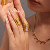 Wholesale Women's Light Luxury Geometric Multilayer Square Zircon Hollow 316L Stainless Steel Goldplated Ring
