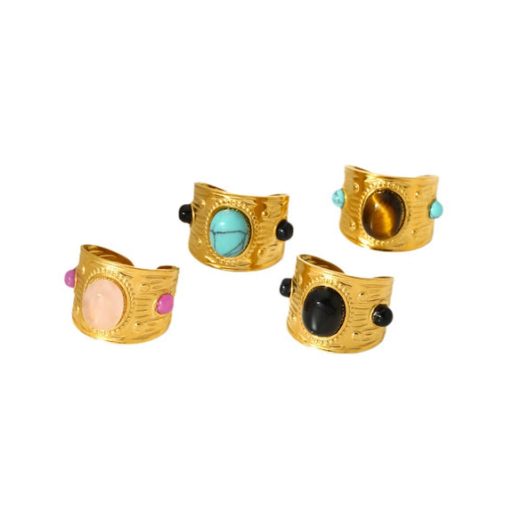 Wholesale Women's Light Luxury Geometric Natural Stone Ring Stainless Steel 18K Gold Plated