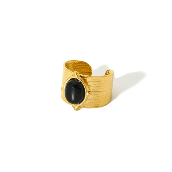 Wholesale Women's Light Luxury Geometric Natural Stone Ring Stainless Steel 18K Gold Plated