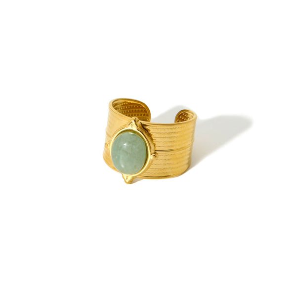 Wholesale Women's Light Luxury Geometric Natural Stone Ring Stainless Steel 18K Gold Plated