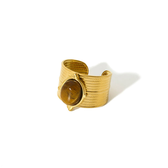 Wholesale Women's Light Luxury Geometric Natural Stone Ring Stainless Steel 18K Gold Plated