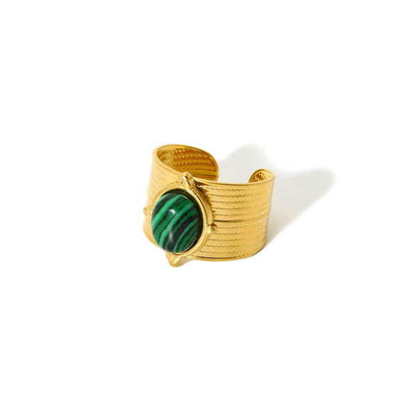 Wholesale Women's Light Luxury Geometric Natural Stone Ring Stainless Steel 18K Gold Plated
