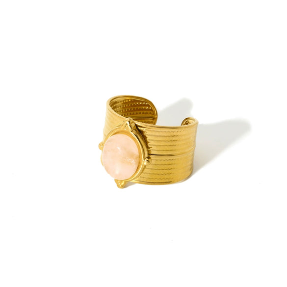 Wholesale Women's Light Luxury Geometric Natural Stone Ring Stainless Steel 18K Gold Plated