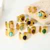 Wholesale Women's Light Luxury Geometric Natural Stone Ring Stainless Steel 18K Gold Plated