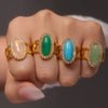 Wholesale Women's Light Luxury Geometric Open Ring Titanium Steel Zircon Natural Stone 18K Gold Plated