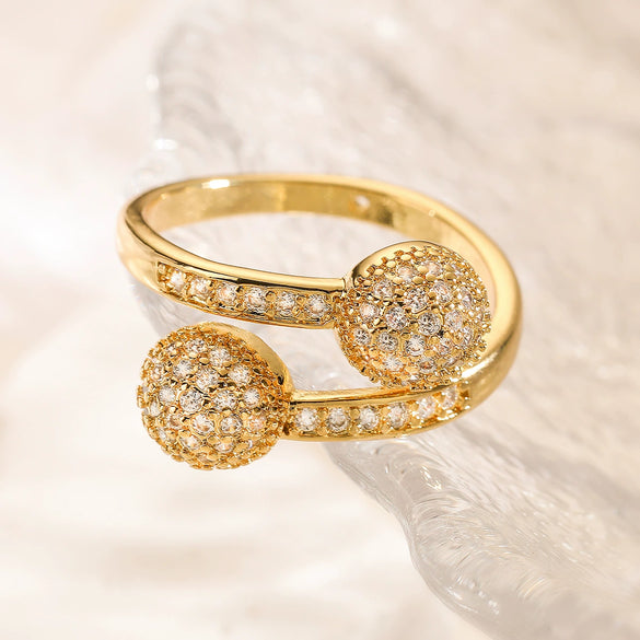 Wholesale Women's Light Luxury Geometric Opening Ring Copper Plated Real Gold Micropaved Zircon
