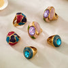 Wholesale Women's Light Luxury Geometric Pattern Electroplated Stainless Steel Enamel Glaze Inlaid Glass Stone Ring Set