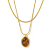 Wholesale Women's Light Luxury Geometric Pattern Oval Tiger Eye Stone Stainless Steel Electroplated Pendant Necklace For Autumn And Winter