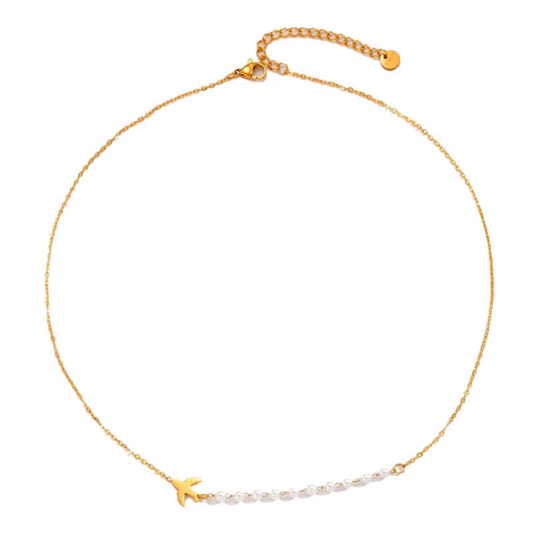 Wholesale Women's Light Luxury Geometric Pearl Oshaped Chain Necklace With Titanium Steel Electroplating