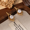 Wholesale Women's Light Luxury Geometric Pearl Titanium Steel 18K Gold Plated Earrings