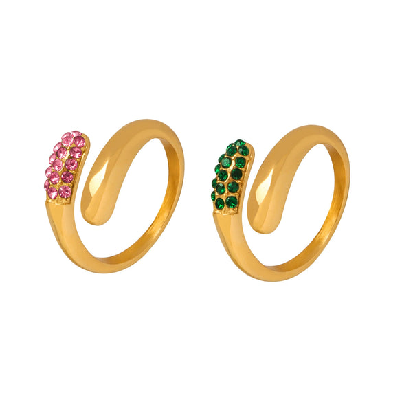 Wholesale Women's Light Luxury Geometric Rhinestone Open Ring Stainless Steel 18K Gold Plated Jewelry