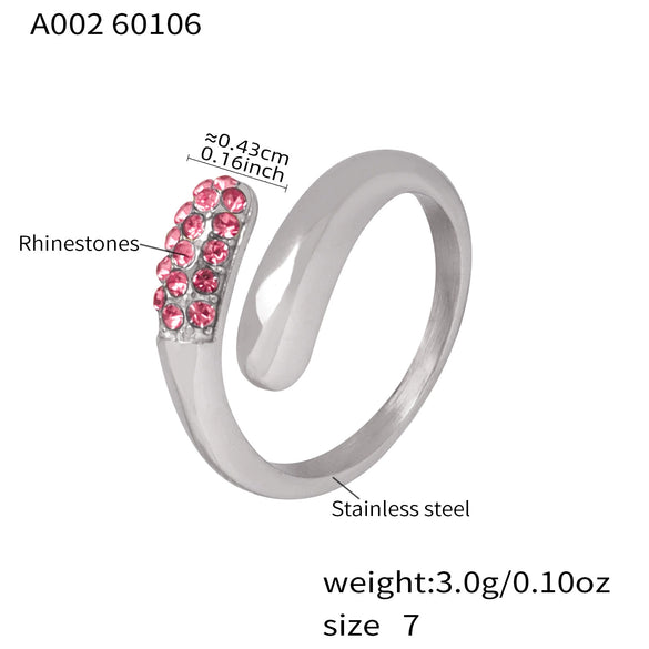 Wholesale Women's Light Luxury Geometric Rhinestone Open Ring Stainless Steel 18K Gold Plated Jewelry