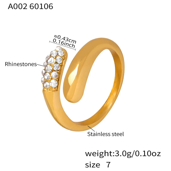 Wholesale Women's Light Luxury Geometric Rhinestone Open Ring Stainless Steel 18K Gold Plated Jewelry