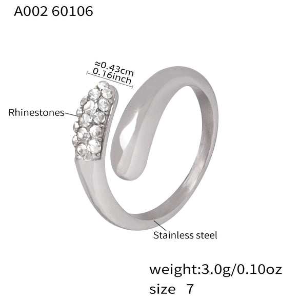 Wholesale Women's Light Luxury Geometric Rhinestone Open Ring Stainless Steel 18K Gold Plated Jewelry
