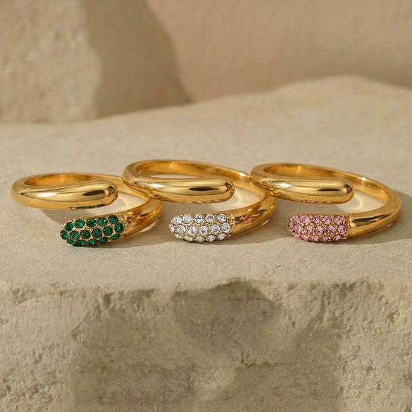 Wholesale Women's Light Luxury Geometric Rhinestone Open Ring Stainless Steel 18K Gold Plated Jewelry