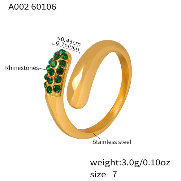 Wholesale Women's Light Luxury Geometric Rhinestone Open Ring Stainless Steel 18K Gold Plated Jewelry
