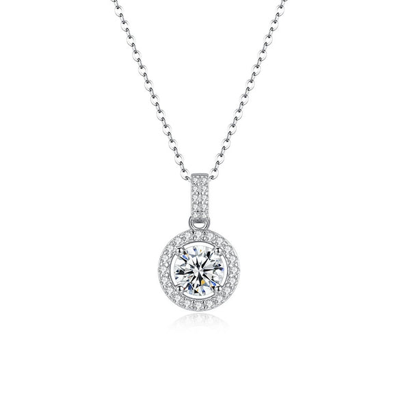 Wholesale Women's Light Luxury Geometric Round Moissanite S925 Sterling Silver Necklace With Zirconia Treatment And Cross Chain