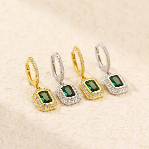 Wholesale Women's Light Luxury Geometric S925 Silver Electroplated Earrings With Diamonds And Highgrade Emeralds