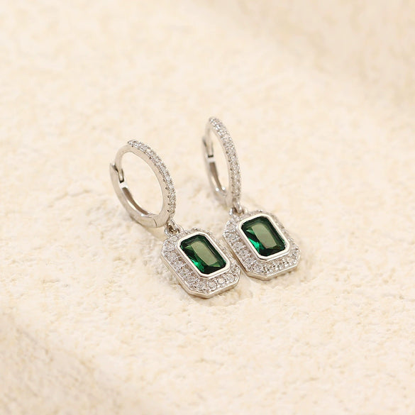 Wholesale Women's Light Luxury Geometric S925 Silver Electroplated Earrings With Diamonds And Highgrade Emeralds