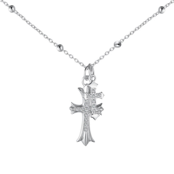 Wholesale Women's Light Luxury Geometric S925 Sterling Silver Cross Shape Necklace With Electroplating