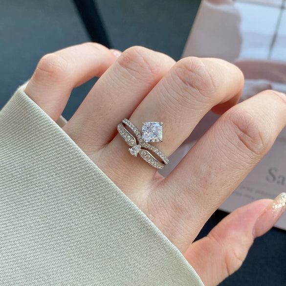 Wholesale Women's Light Luxury Geometric S925 Sterling Silver Ring With High Carbon Diamond Zircon And Electroplating