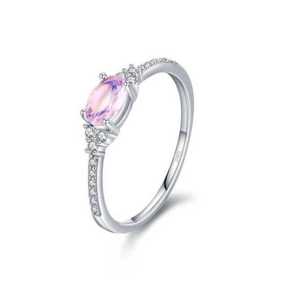 Wholesale Women's Light Luxury Geometric 925 Silver Oval Pink Crystal Ring Jewelry With Seiko Design