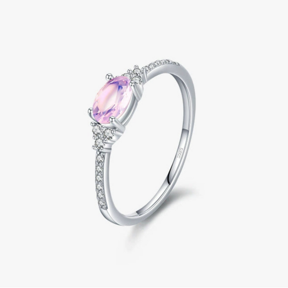 Wholesale Women's Light Luxury Geometric 925 Silver Oval Pink Crystal Ring Jewelry With Seiko Design