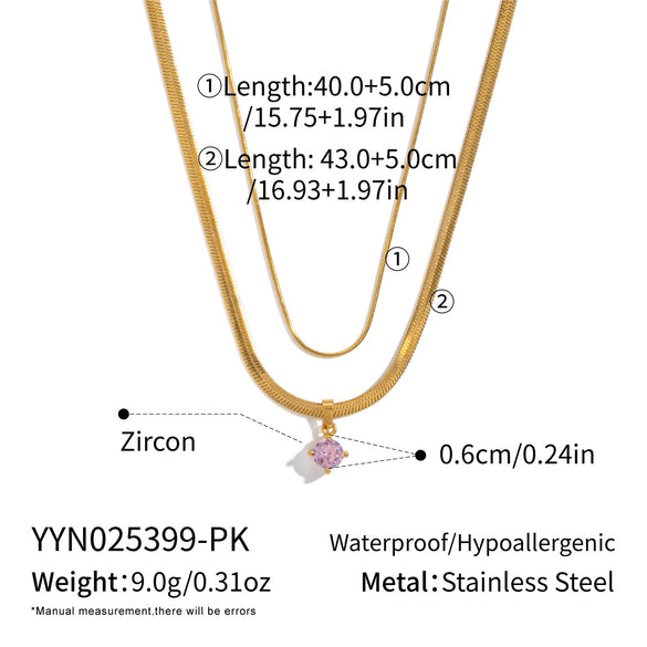 Wholesale Women's Light Luxury Geometric Snake Chain Necklace Stainless Steel 18K Real Gold Plated With Zircon Inlay