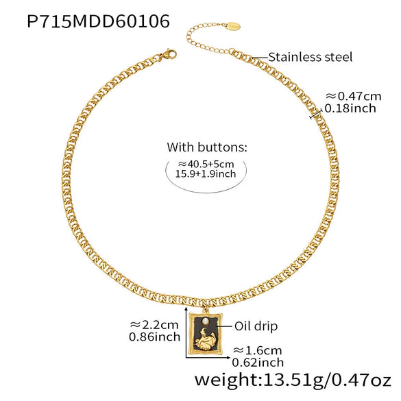 Wholesale Women's Light Luxury Geometric Square Pendant Doublelayer Stainless Steel 18K Gold Plated Necklace