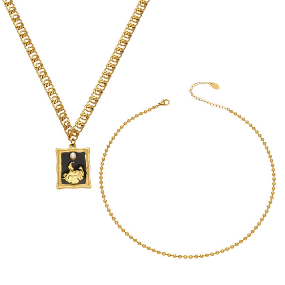 Wholesale Women's Light Luxury Geometric Square Pendant Doublelayer Stainless Steel 18K Gold Plated Necklace