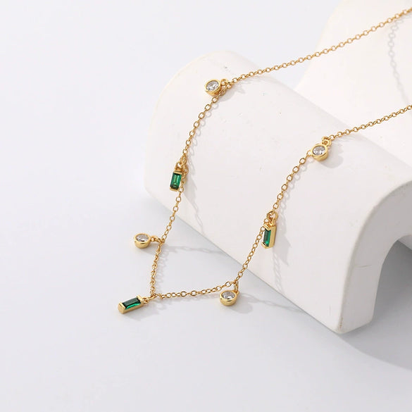 Wholesale Women's Light Luxury Geometric Square Zircon S925 Sterling Silver Necklace Cross Chain