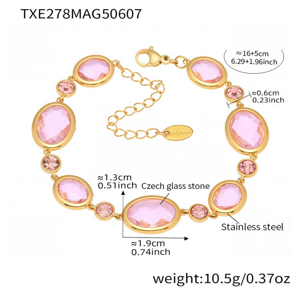 Wholesale Women's Light Luxury Geometric Stainless Steel And Czech Glass Stone Ferris Wheel Oval Faceted Electroplated Bracelet Jewelry