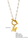 Wholesale Women's Light Luxury Geometric Stainless Steel Bead Chain Necklace With Electroplated Letter And Number Pendants