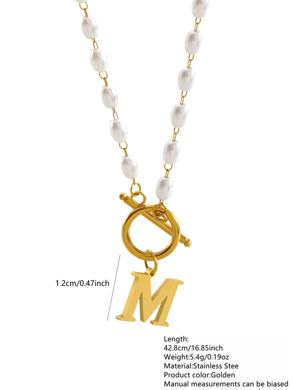 Wholesale Women's Light Luxury Geometric Stainless Steel Bead Chain Necklace With Electroplated Letter And Number Pendants