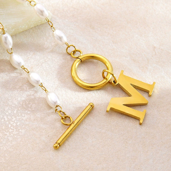 Wholesale Women's Light Luxury Geometric Stainless Steel Bead Chain Necklace With Electroplated Letter And Number Pendants