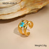 Wholesale Women's Light Luxury Geometric Stainless Steel Electroplated Blue Zircon Ring Set Jewelry