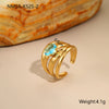 Wholesale Women's Light Luxury Geometric Stainless Steel Electroplated Blue Zircon Ring Set Jewelry