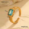 Wholesale Women's Light Luxury Geometric Stainless Steel Electroplated Blue Zircon Ring Set Jewelry