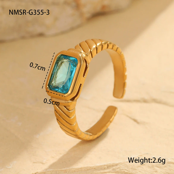 Wholesale Women's Light Luxury Geometric Stainless Steel Electroplated Blue Zircon Ring Set Jewelry