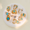 Wholesale Women's Light Luxury Geometric Stainless Steel Electroplated Blue Zircon Ring Set Jewelry