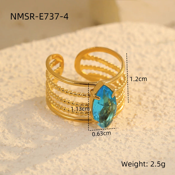 Wholesale Women's Light Luxury Geometric Stainless Steel Electroplated Blue Zircon Ring Set Jewelry