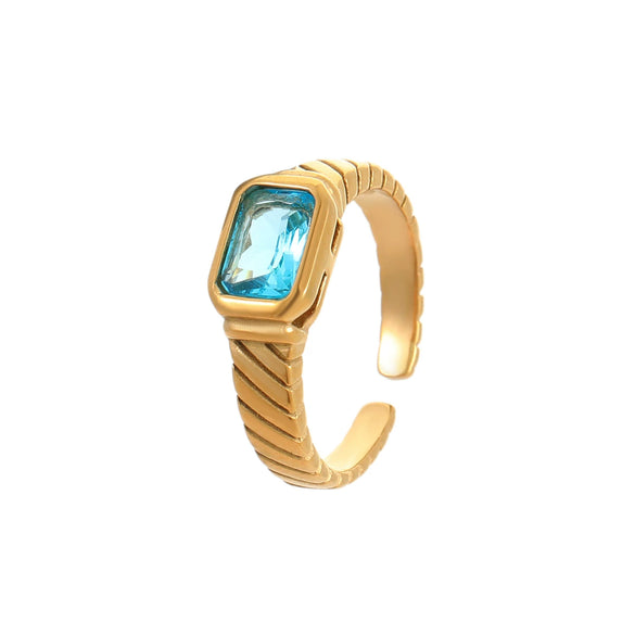 Wholesale Women's Light Luxury Geometric Stainless Steel Electroplated Blue Zircon Ring Set Jewelry