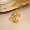 Wholesale Women's Light Luxury Geometric Stainless Steel Electroplated Blue Zircon Ring Set Jewelry