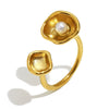 Wholesale Women's Light Luxury Geometric Stainless Steel Electroplated Clam Shell Pearl Open Ring Hand Jewelry
