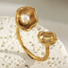 Wholesale Women's Light Luxury Geometric Stainless Steel Electroplated Clam Shell Pearl Open Ring Hand Jewelry